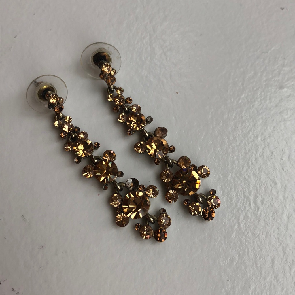 CopperGold Rhinestone Dangle Earrings 15$